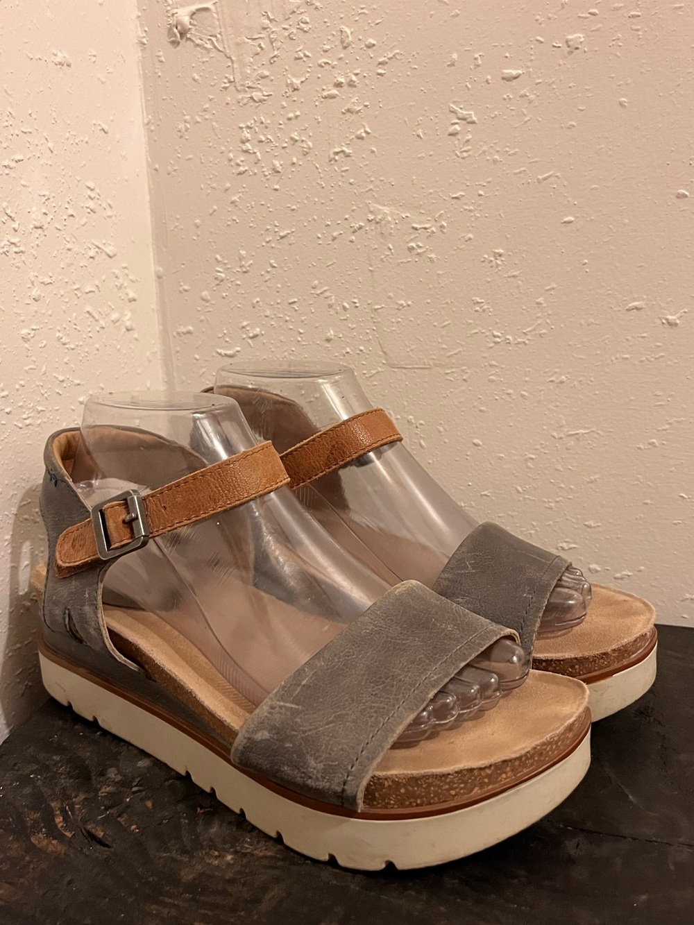 Josef Seibel Clea Grey & Tan Leather Platform Sandals Women’s Size 39